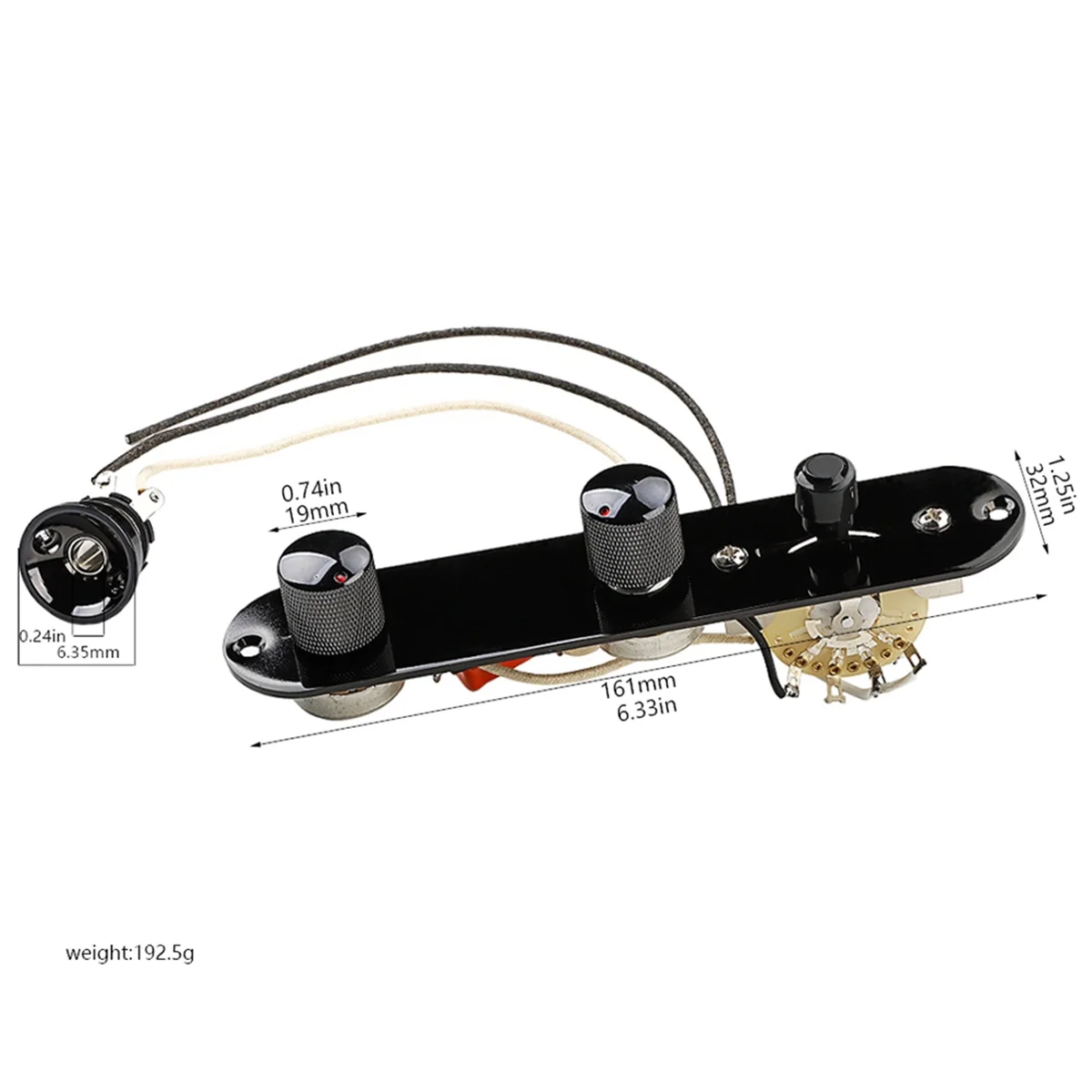 

Fully Loaded Guitar Control Plate Prewired 3-Way Switch 250K Large Potentiometers Knurled Volume Tone Controls Knobs