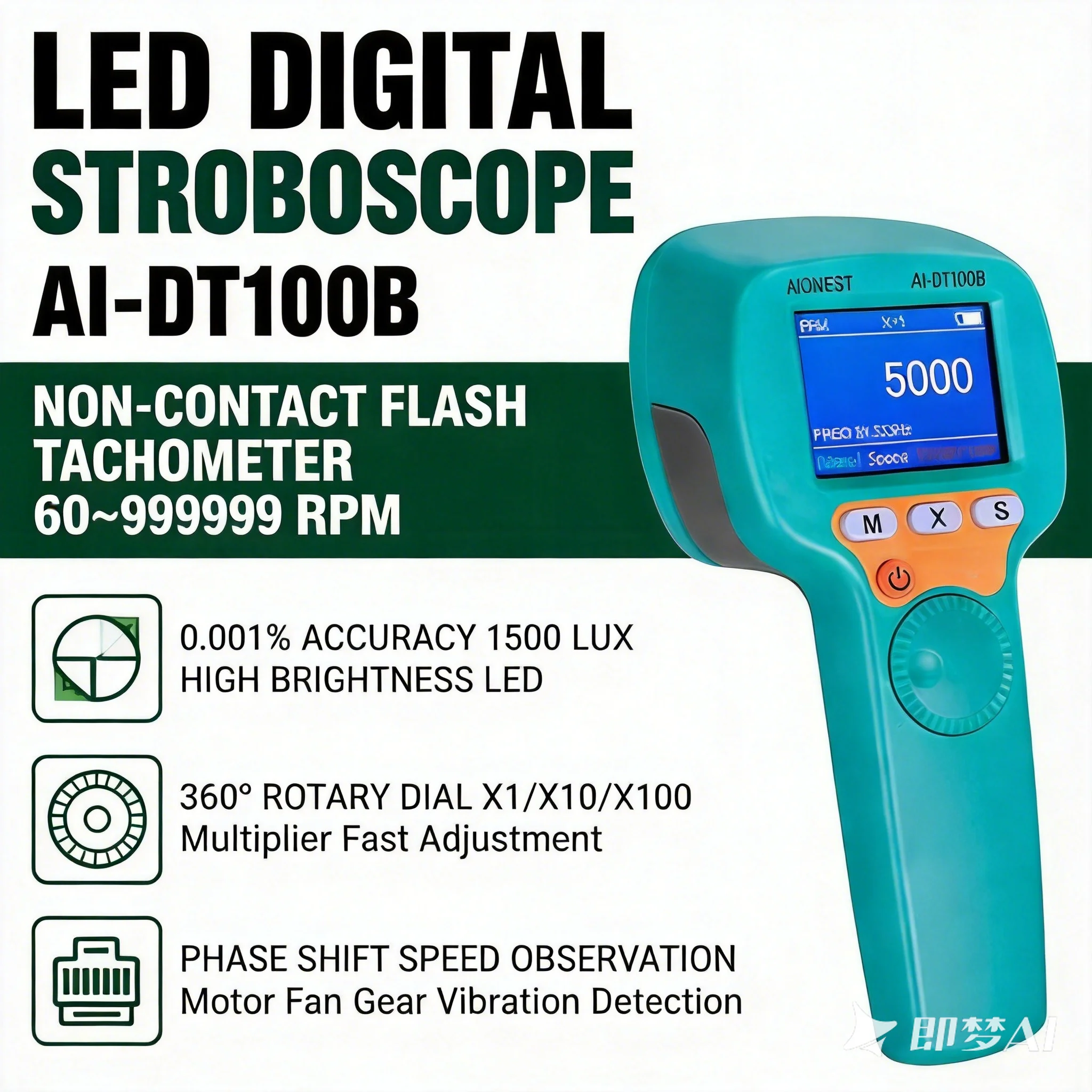 LED Stroboscope Digital Flash Tachometer 60-999999 RPM Non-Contact Speed Meter with Data Storage for Mechanical Holdpeak DT100B