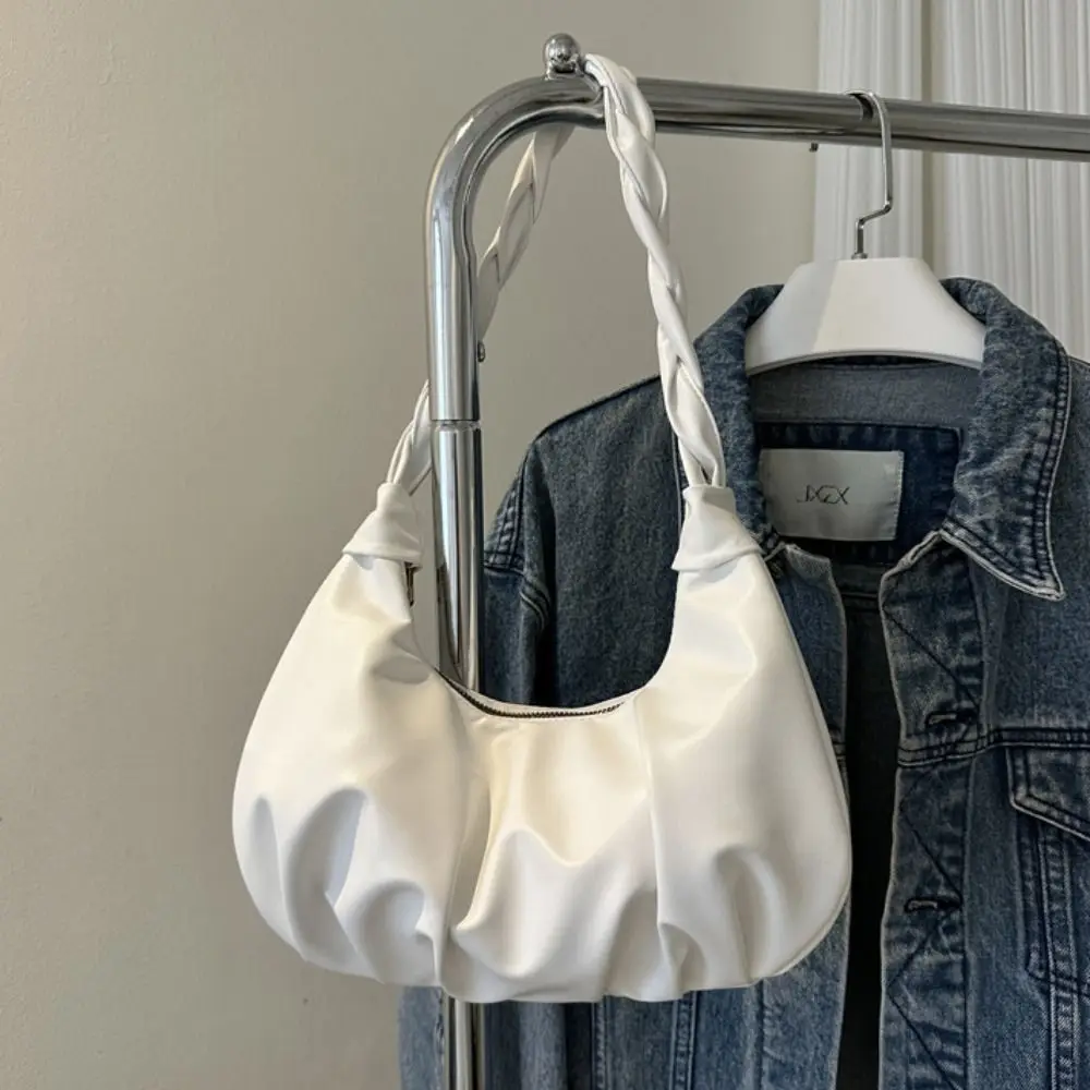 

Simple Pleated Design Crossbody Bag Large Capacity PU Shoulder Bag Solid Color Tote Bags for Women Girls