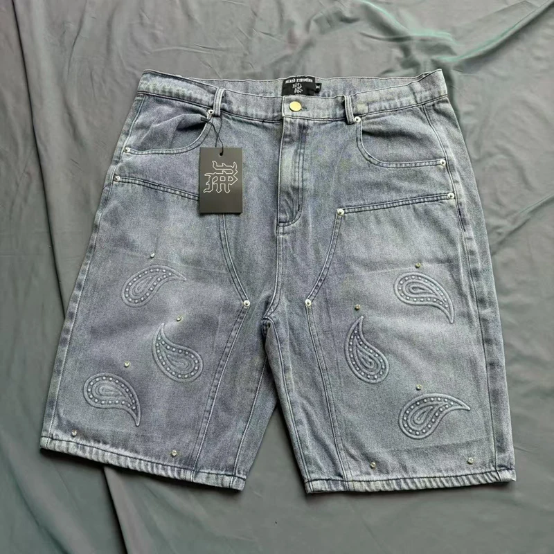 

Джинсы High Street в стиле хип-хоп MIXED EMOTION, настоящая фотография, оригинальная этикетка, мужская уличная одежда, новые летние джинсовые шорты