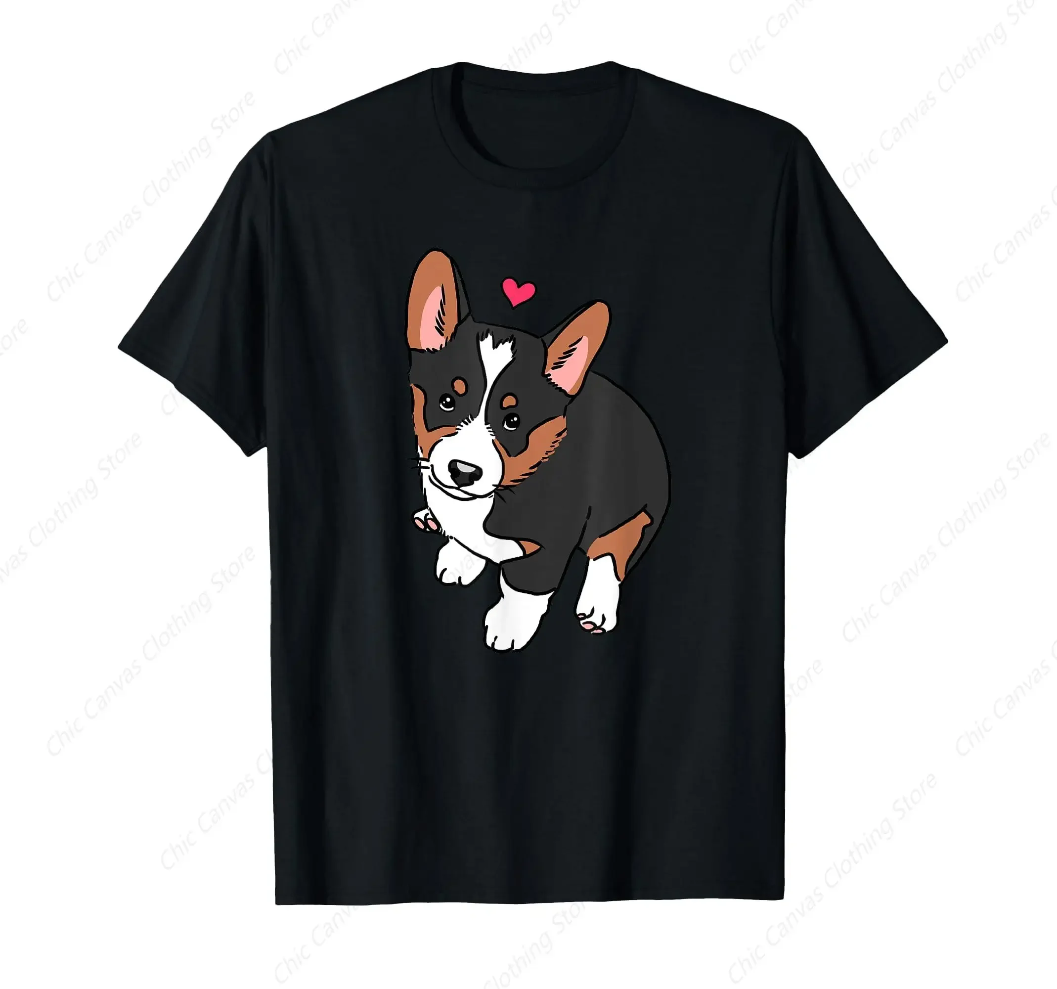 

Tricolor Corgi Puppy Cute Dog Painting Graphic Tee Cotton Casual Short Sleeve T-shirt