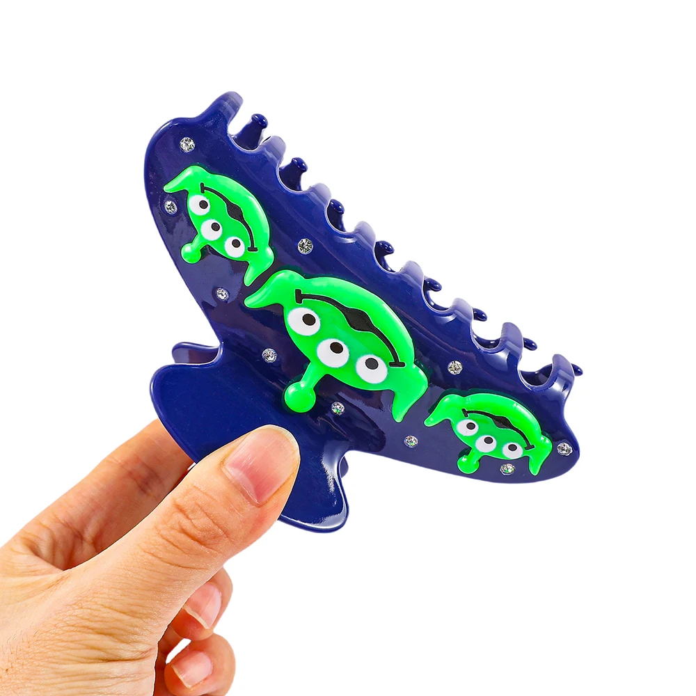 Acrylic Dark Blue Three-Eyed Alien Hair Claw Clip Cute Green Cartoon Creature Rhinestone Hair Barrettes for Women Girls view 4