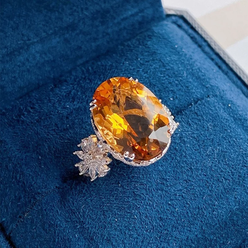 High-end Large Carat Zircon New Yellow Crystal Full Diamond Open Ring for Women