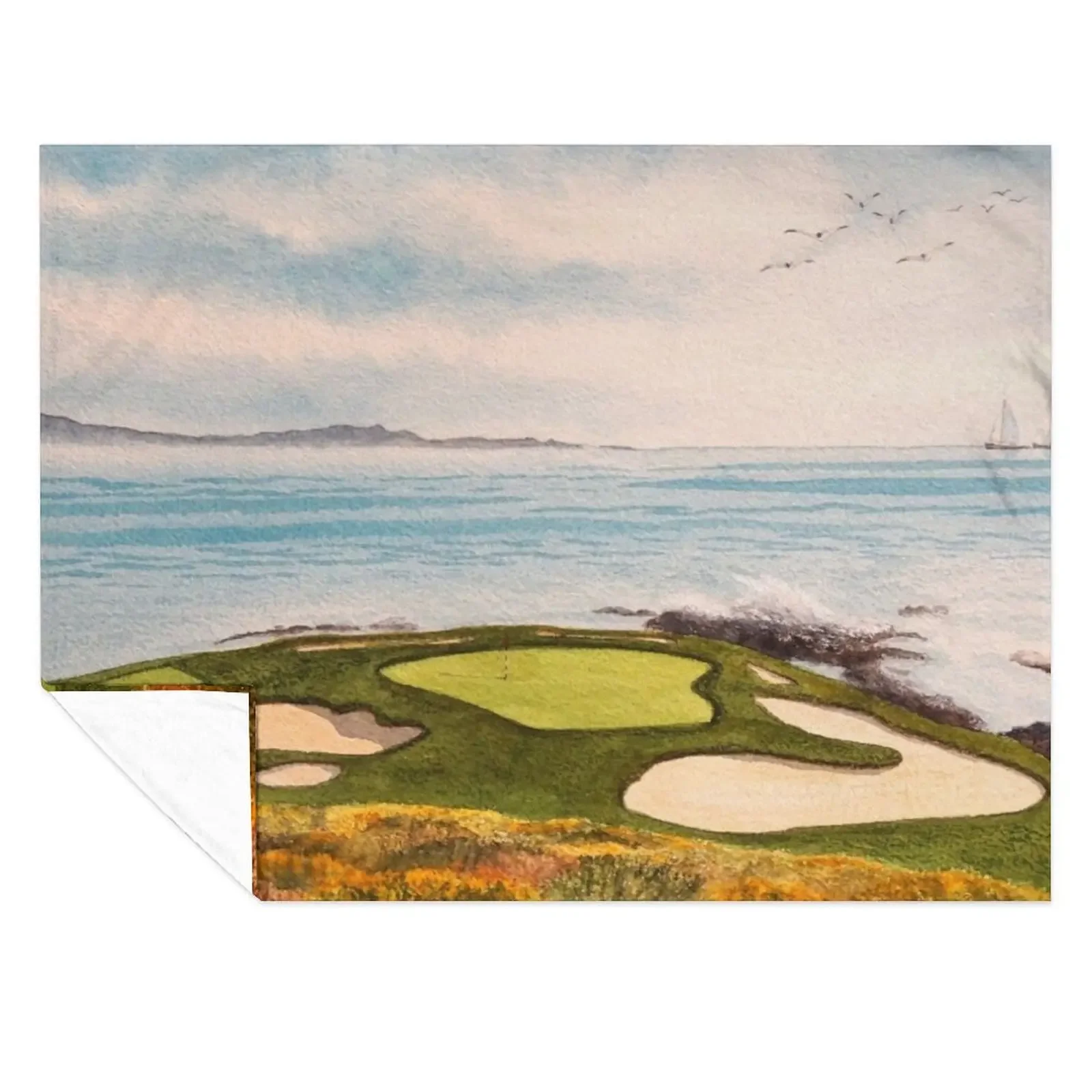 

Pebble Beach Golf Course Signature Hole 7 Throw Blanket Bed covers Furry Summer Luxury Designer Blankets