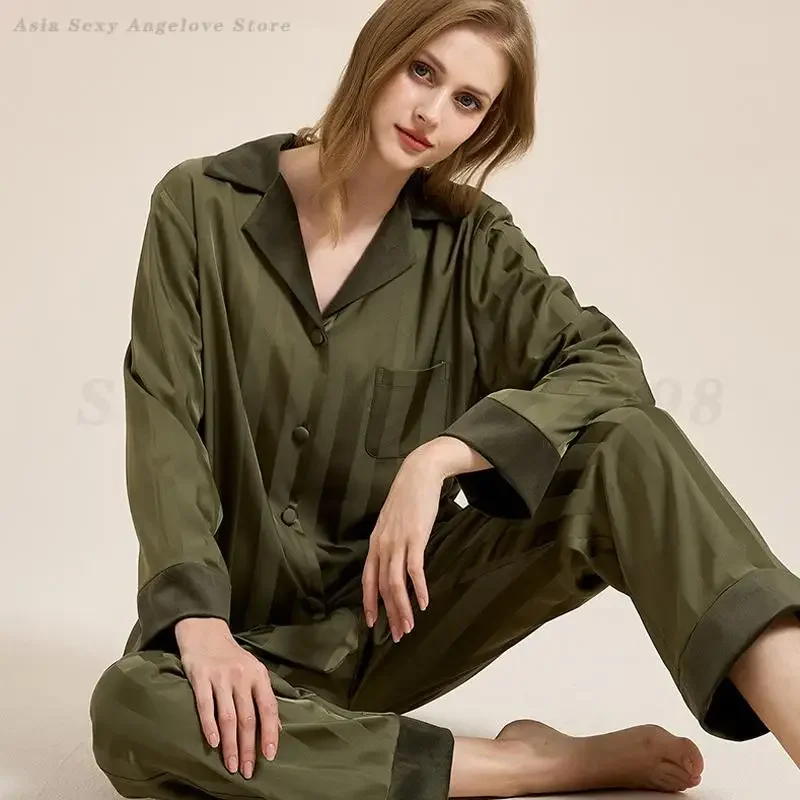 

Женский пижамный комплект с длинными рукавами и брюками, весенне-осенние пижамы, теплая одежда для сна в полоску, домашняя одежда, свободная повседневная одежда для сна, домашняя одежда