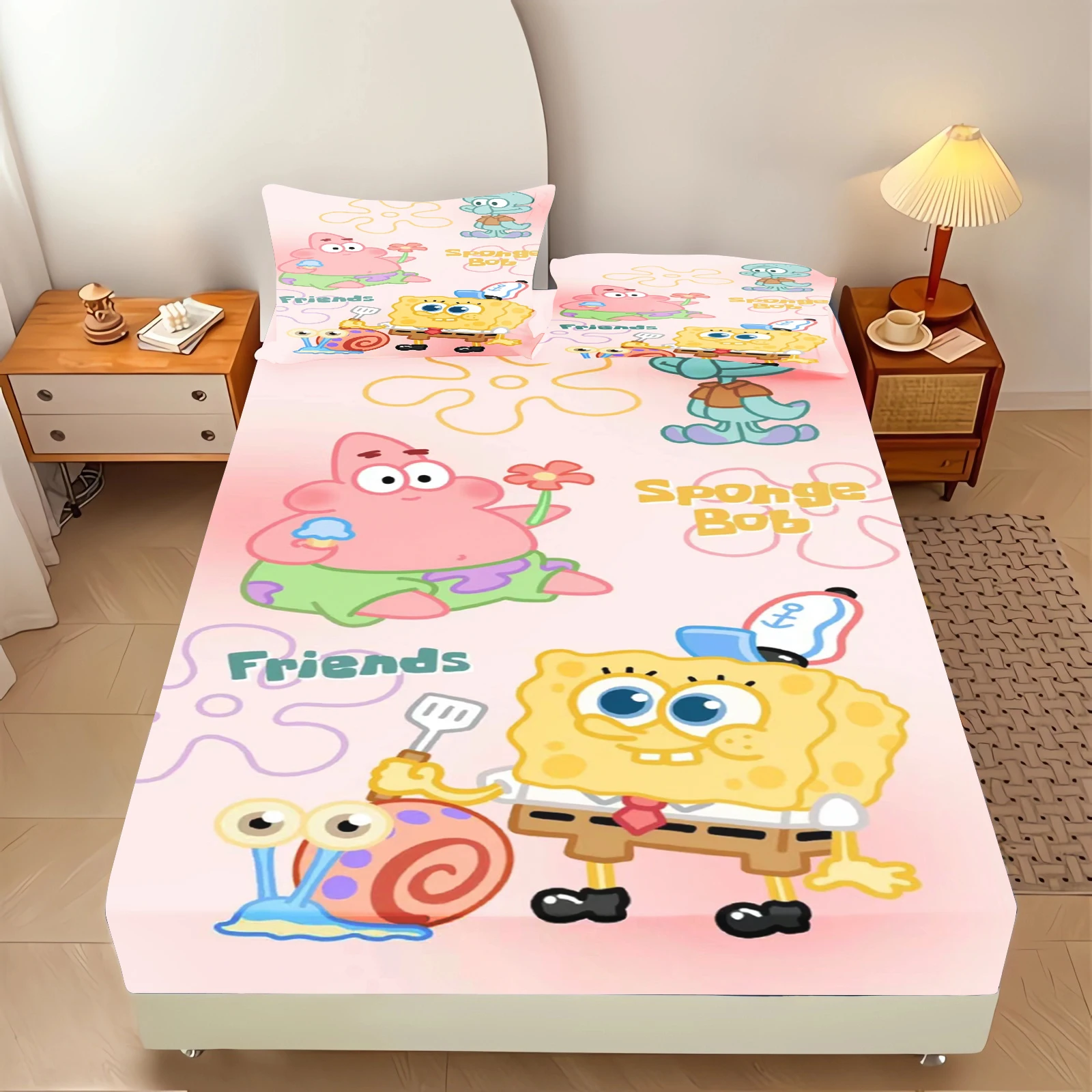 SpongeBob SquarePants Fitted Sheet Set Patrick Star Fruit Grapefruit Bubble Print Pink Base Cartoon Kids Bed Sheet view 6