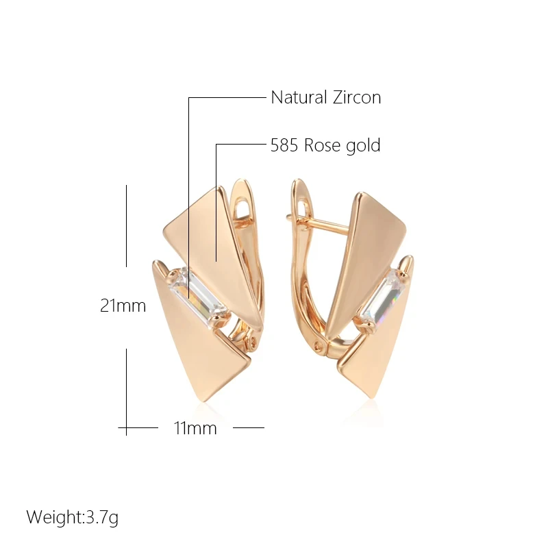 Wbmqda Geometric Drop Earrings For Women 585 Rose Gold Color With White Natural Zircon High Quality Daily Jewelry