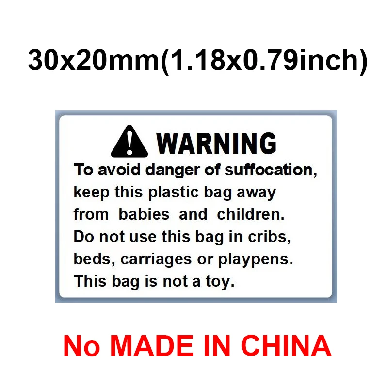 Choking Warning Stickers Toys Plastic Packaging Bag Warning Label 30x20mm 1 Roll 1000pcs