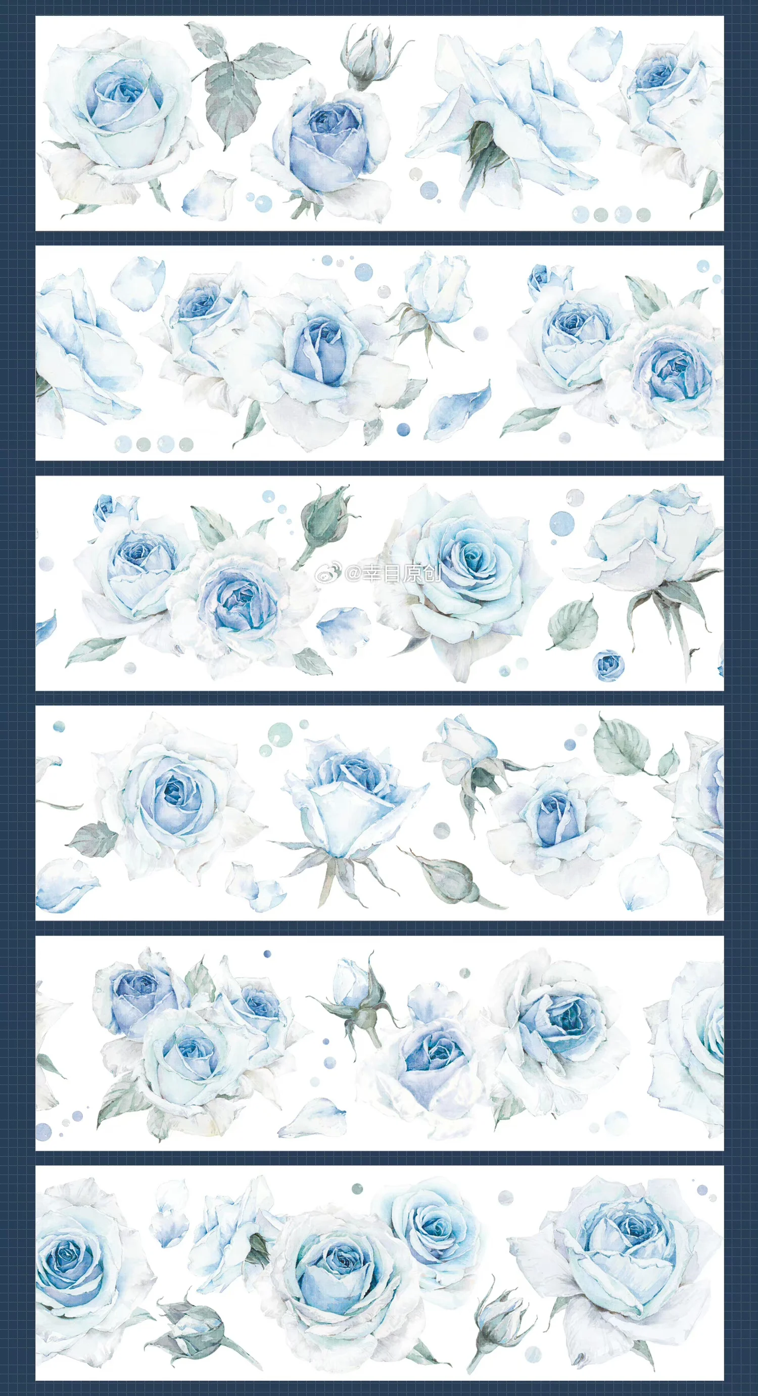 White Blue Rose Floral Shell Light Shiny Washi PET Tape