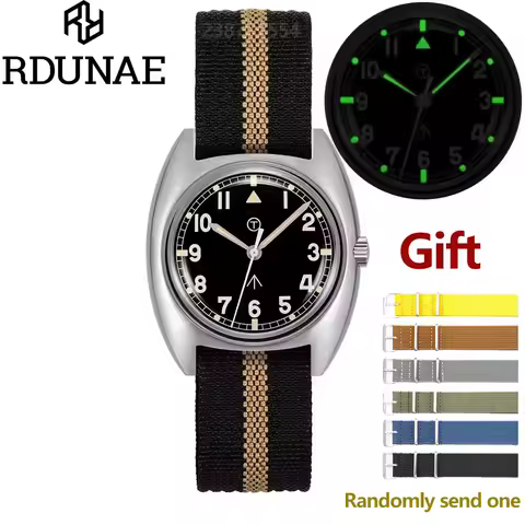 RDUNAE RA02 Military Quartz Watch K1 Mineral Glass Stainless Steel Luminous Watches Vintage G10 36mm Men Wristwatch reloj hombre