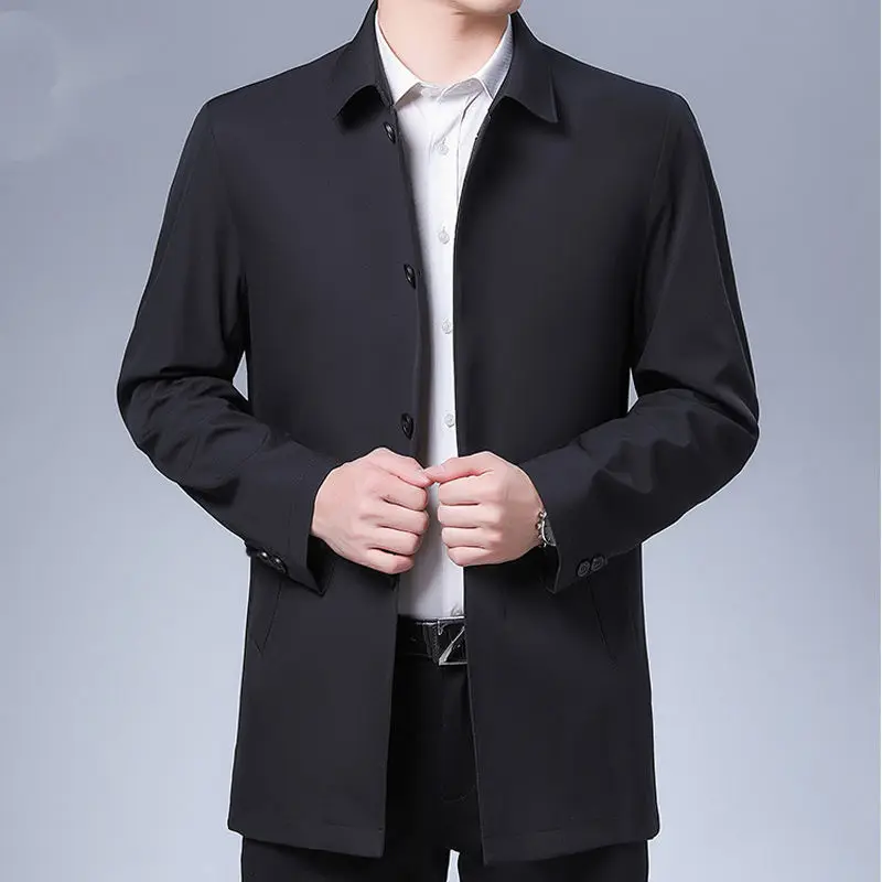 Brand Top Quality Spring Men\'s Trench Coat Solid Color Mid-length Casual Business Lapel Windbreak Jacket Mens Coats 2024 E319