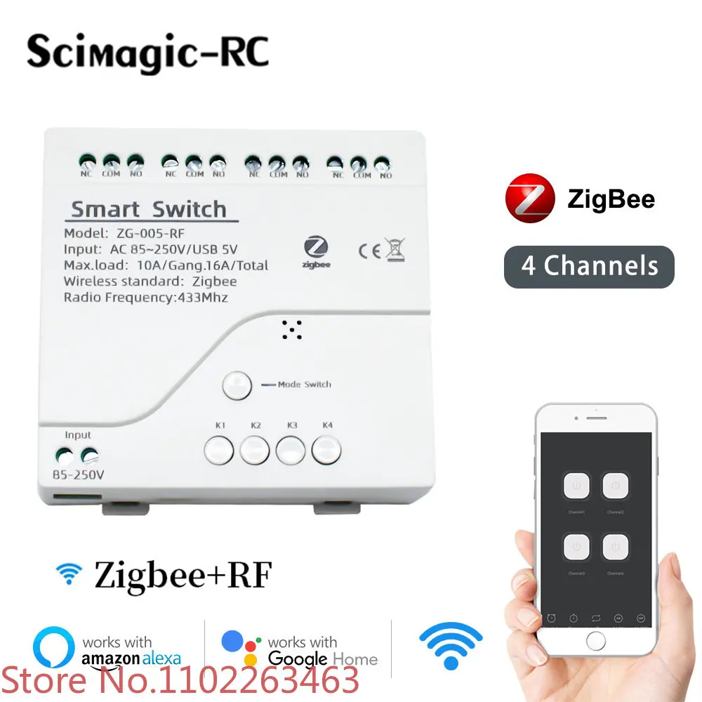 5pcs Zigbee 3.0 graffiti intelligent switch 220V WIFI module 4CH remote switch controller 433