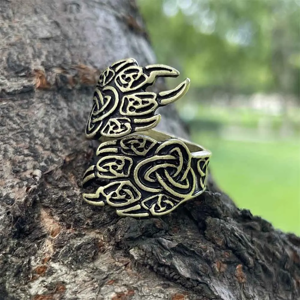Nostalgia Viking Bear Paw Claw Veles Symbol Protection Slavic Animal Ring Open Irish Trinity Knots Talisman Jwelry