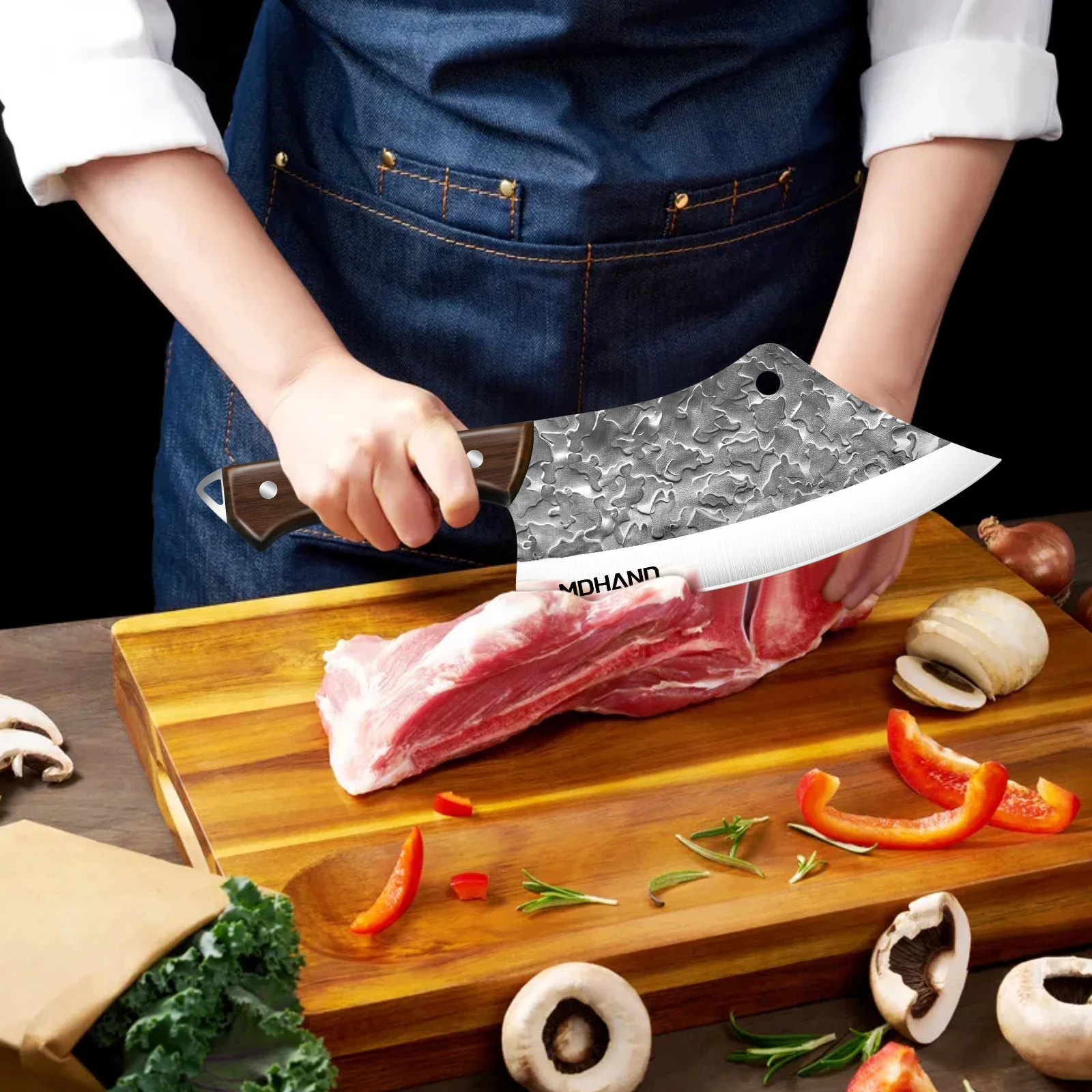 سكين جزار للمطبخ من الفولاذ المقاوم للصدأ عالي الكربون، سكين تقطيع حاد متعدد الأغراض، سكين مقبض خشبي فعال من حيث التكلفة