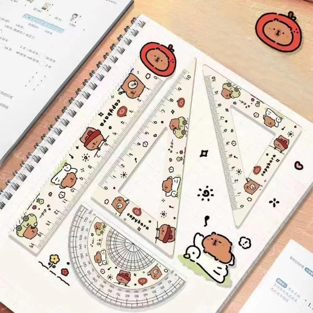 4pcs/set New Acrylic Capybara Set of Rulers Office Supplies Cute Cartoon Straight Ruler Drawing Tools Set Square