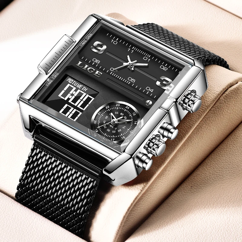 LIGE Orologio da polso da uomo alla moda Impermeabile luminoso Data Settimana Orologio da uomo digitale multifunzione Orologi da uomo al quarzo di lusso Reloj