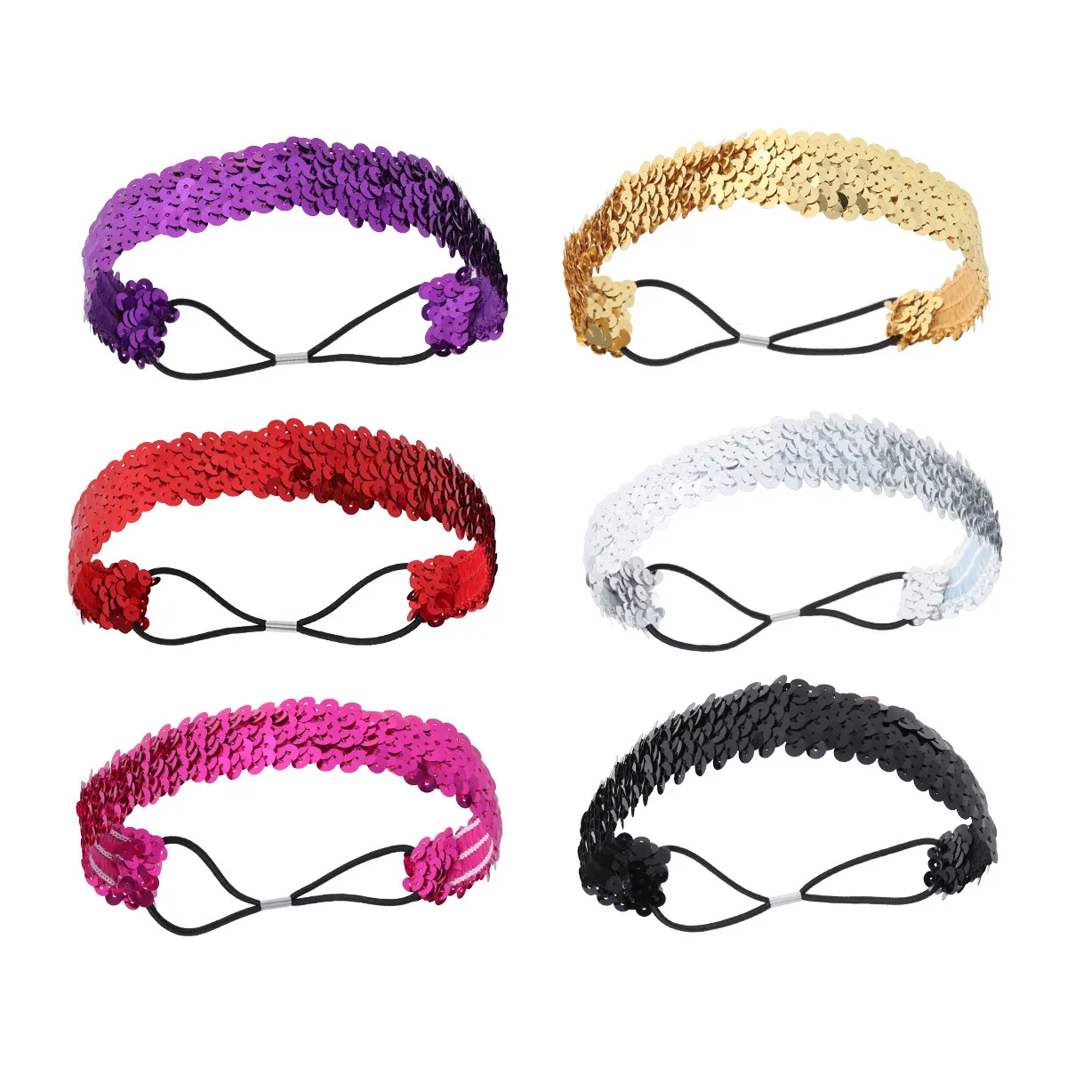 

6Pcs Sequin Headband for Women Shiny Elastic Hair Band Elegant Dance Party Prom Accessory Daily Wear Hair Hoop