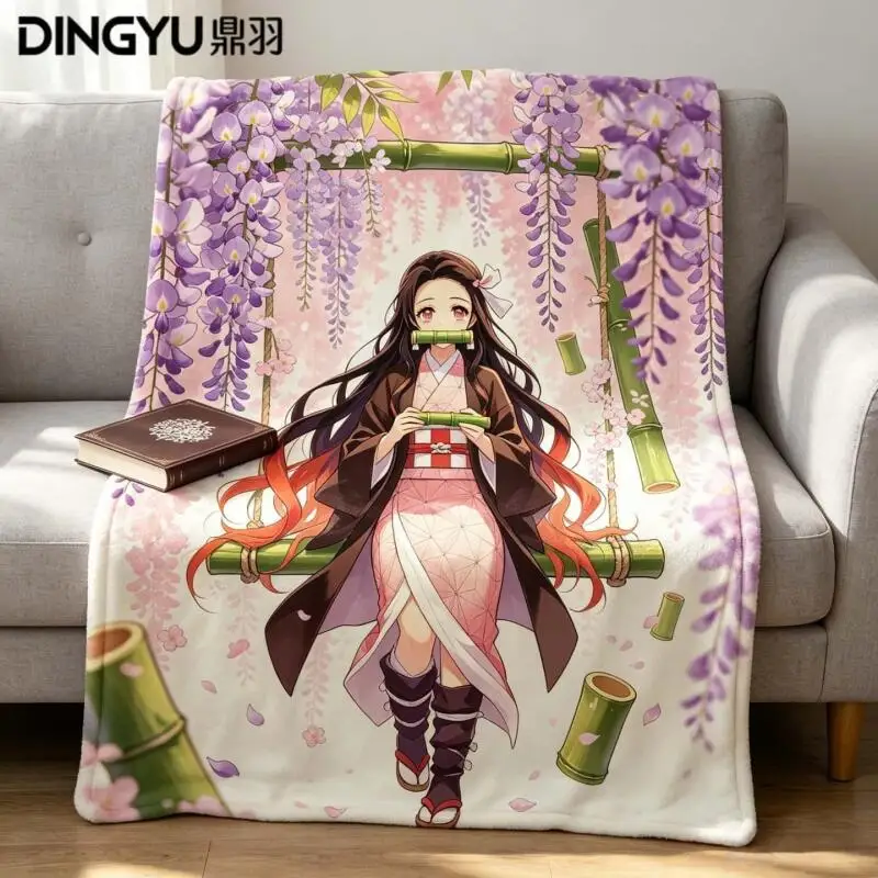 Anime Demon Slayer Flannel Blanket Thin Portable Office Air Conditioning Nap Cover Knee Blanket Travel Sofa Throw Blanket Gift