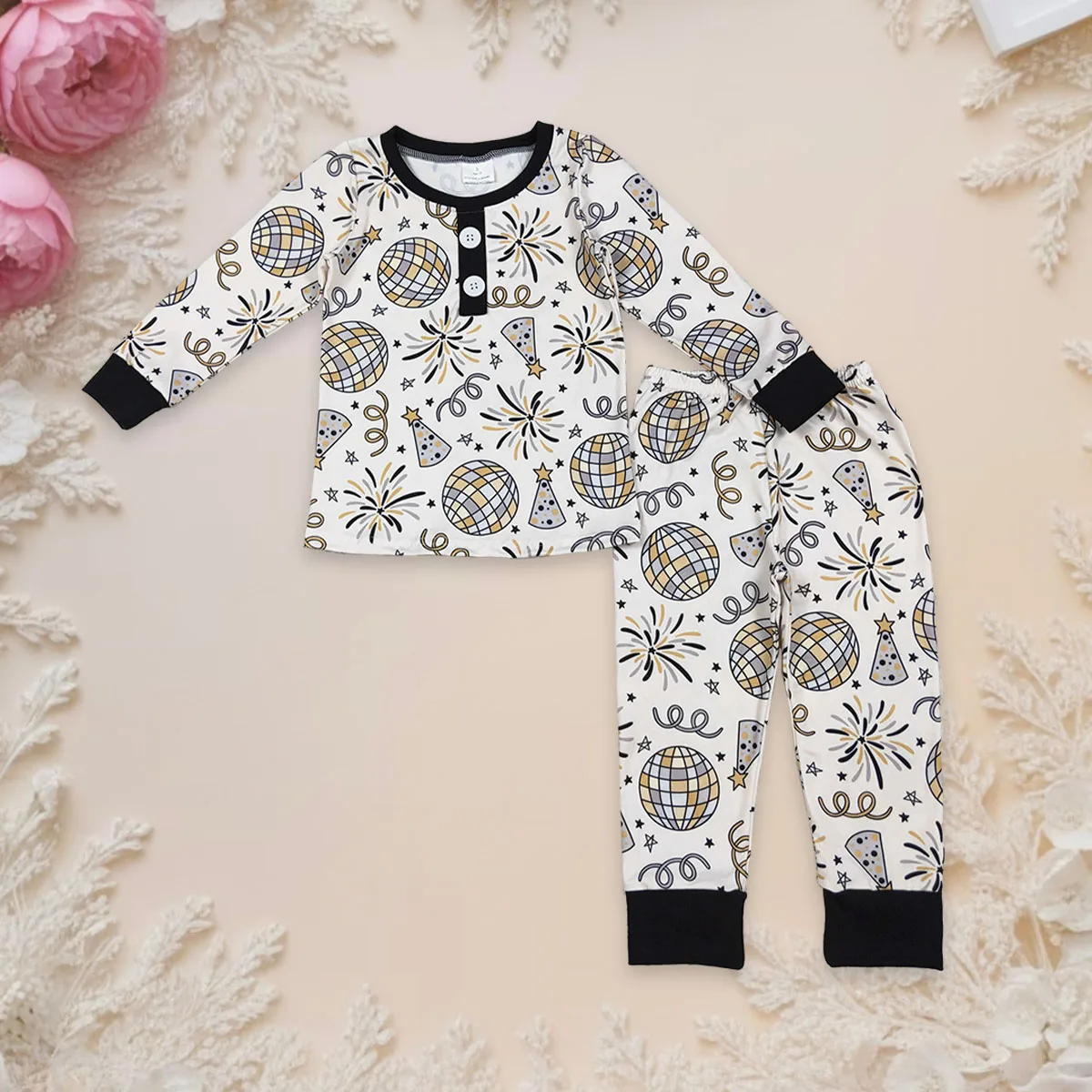 

Baby Boy Long Sleeve Happy New Year Shirt Tops Nightwear Set Pants Kids Children Outfit Toddler Two Pieces Pajamas Wholesale