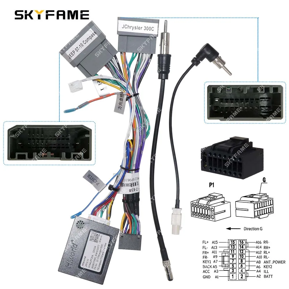 SKYFAME سيارة 16pin الأسلاك تسخير محول Canbus صندوق أندرويد راديو كابلات الطاقة لكرايسلر 300C جيب كومباس عيار JPF2.10