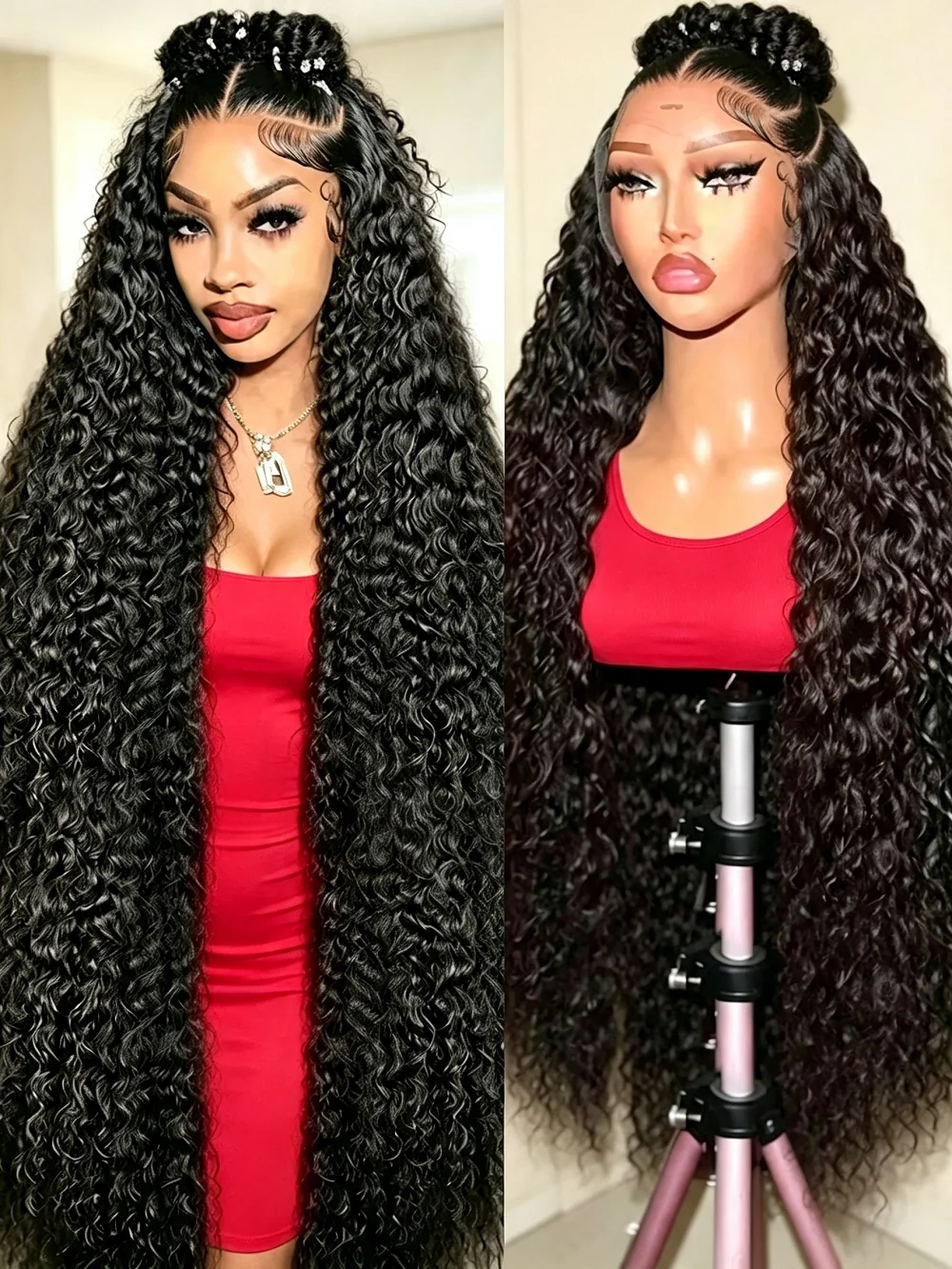 Deep Wave 13x6 Lace Front Human Hair Wigs 250% Density 13x4 HD Transparent Water Wave Curly Lace Frontal Wigs With Baby Hair Natural Color Daily Party 40 46 Inch Pre Plucked