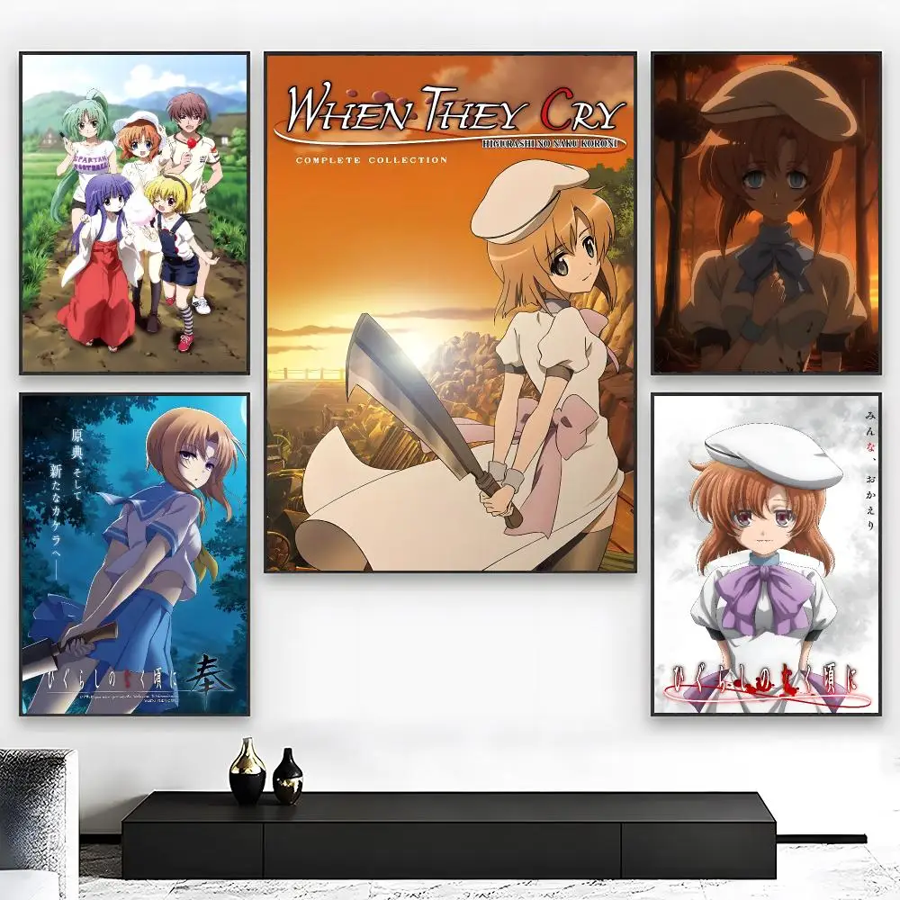 Horror Anime H-Higurashi When They Cry Poster Wall Art Print Art Suitable for Living Room Bedroom Bar Parlor Home Decor Gift