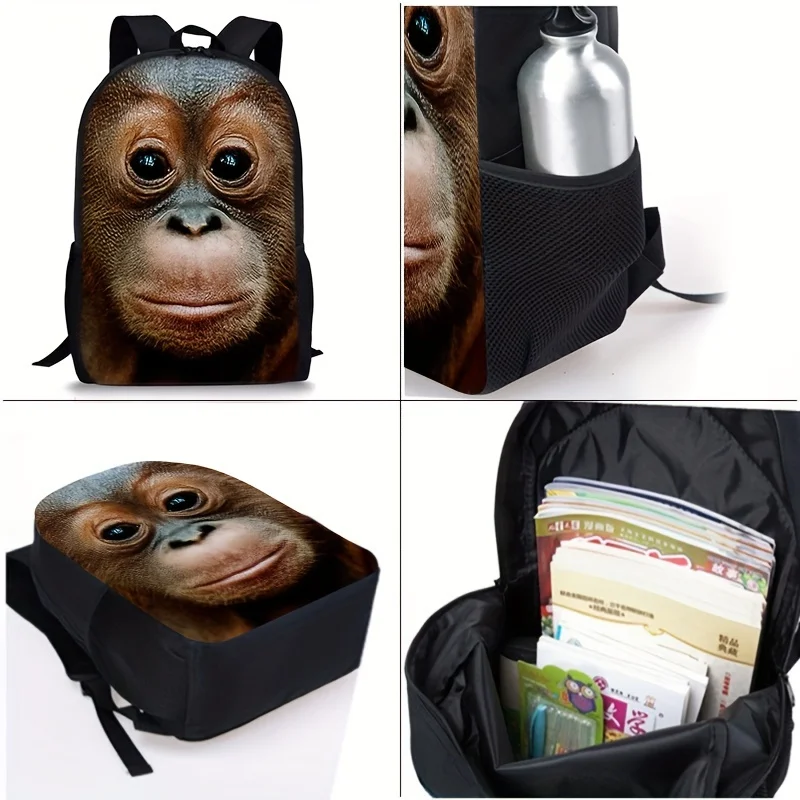 

Gorillas patterned children's schoolbag set with adjustable shoulder straps and lightweight PVC backpack