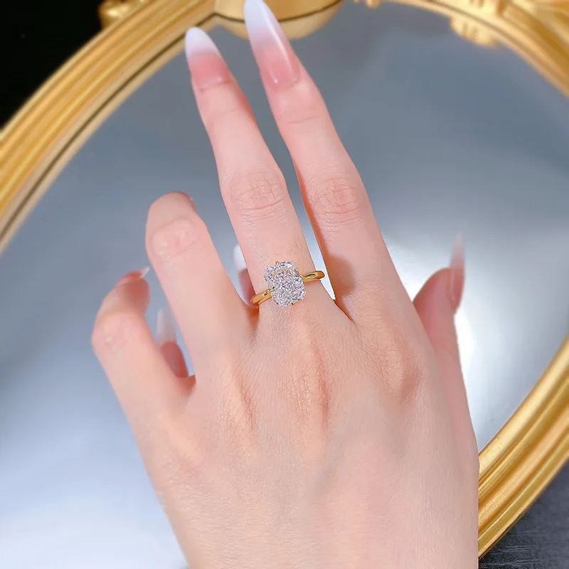 14K Gold Radiant Cut Lab Diamond Ring 100% Real 925 Sterling Silver Party Wedding Band Rings for Women Bridal Engagement Jewelry