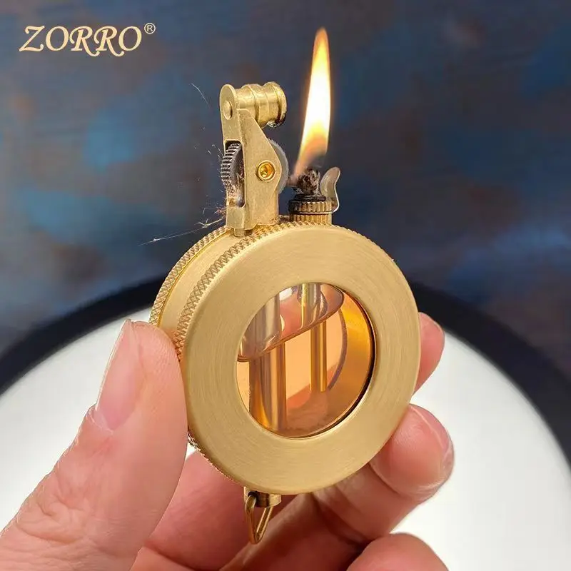 2024 ZORRO New Transparent Layer Warehouse Retro Kerosene Lighter Gift Collection Small and Convenient Original Copper Lighter