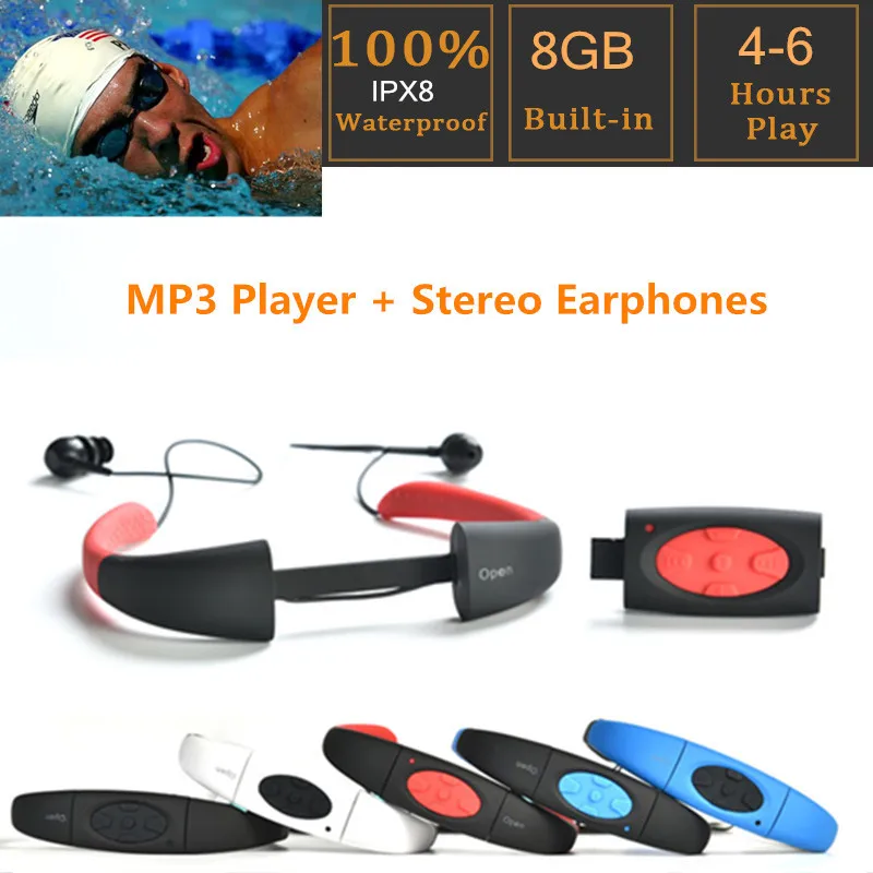 Neckband Underwater Motion Headset MP3 Music Player IPX8 Waterproof 8GB  Stereo Audio Headphone with  for Diving Swimming Pool