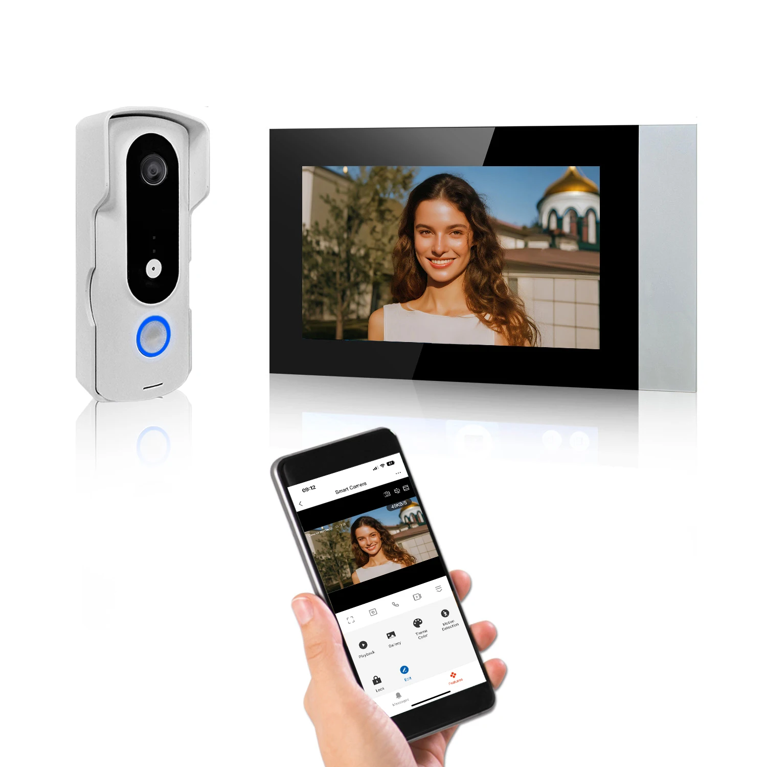 Tuya 2-Wire IP Video Peephole Doorbell Camera Kit 1024*600 7\'\' Touch Screen Video Doorbell 110° View Home Security Door Viewer