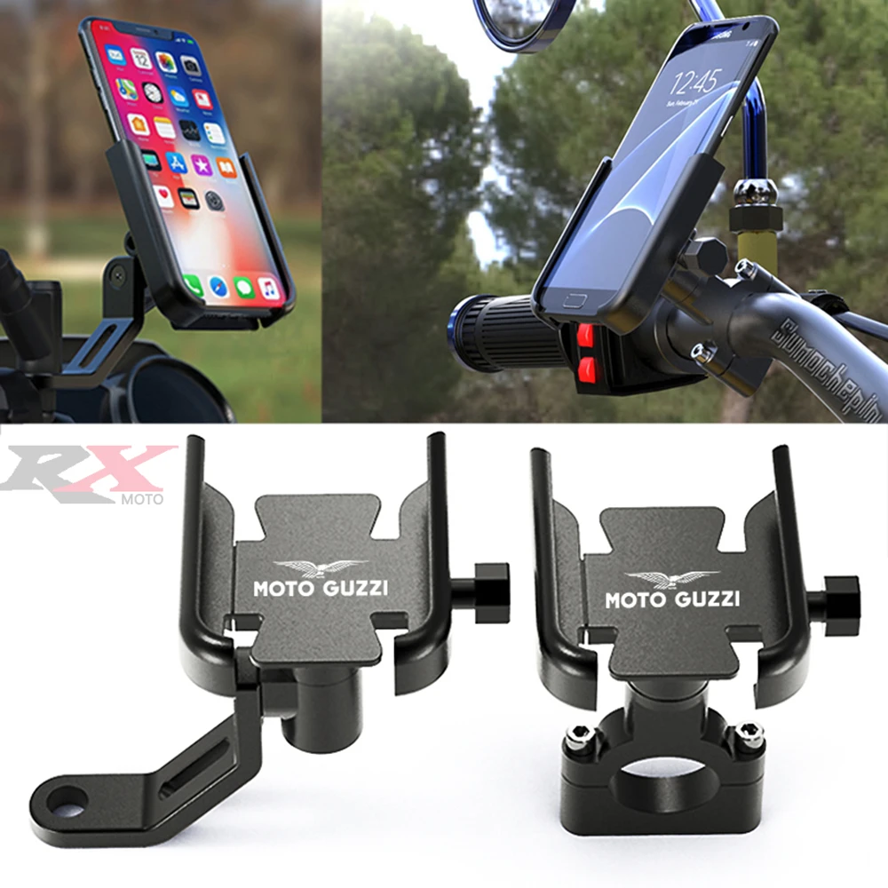 Voor Moto Guzzi V9 Roamer/Bobber/V85 Tt/V7 Steen/Speciale Motorcycle Cnc Achteruitkijkspiegel Mobiele telefoon Houder Gps Stand Met Logo