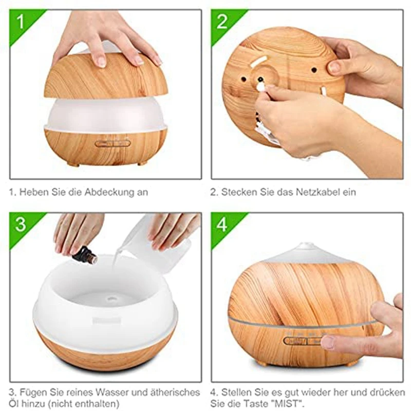 에센셜 오일 디퓨저 아로마 테라피 가습기 전기 디퓨저, 7 색 LED 조명 및 4 타이머, 가정-미국 플러그