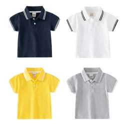 2024 Summer New Stylish Boys' Striped Short-Sleeve T-Shirt, Casual Breathable Cotton Polo Shirt for Kids , Ages 3-8, 4 Colors