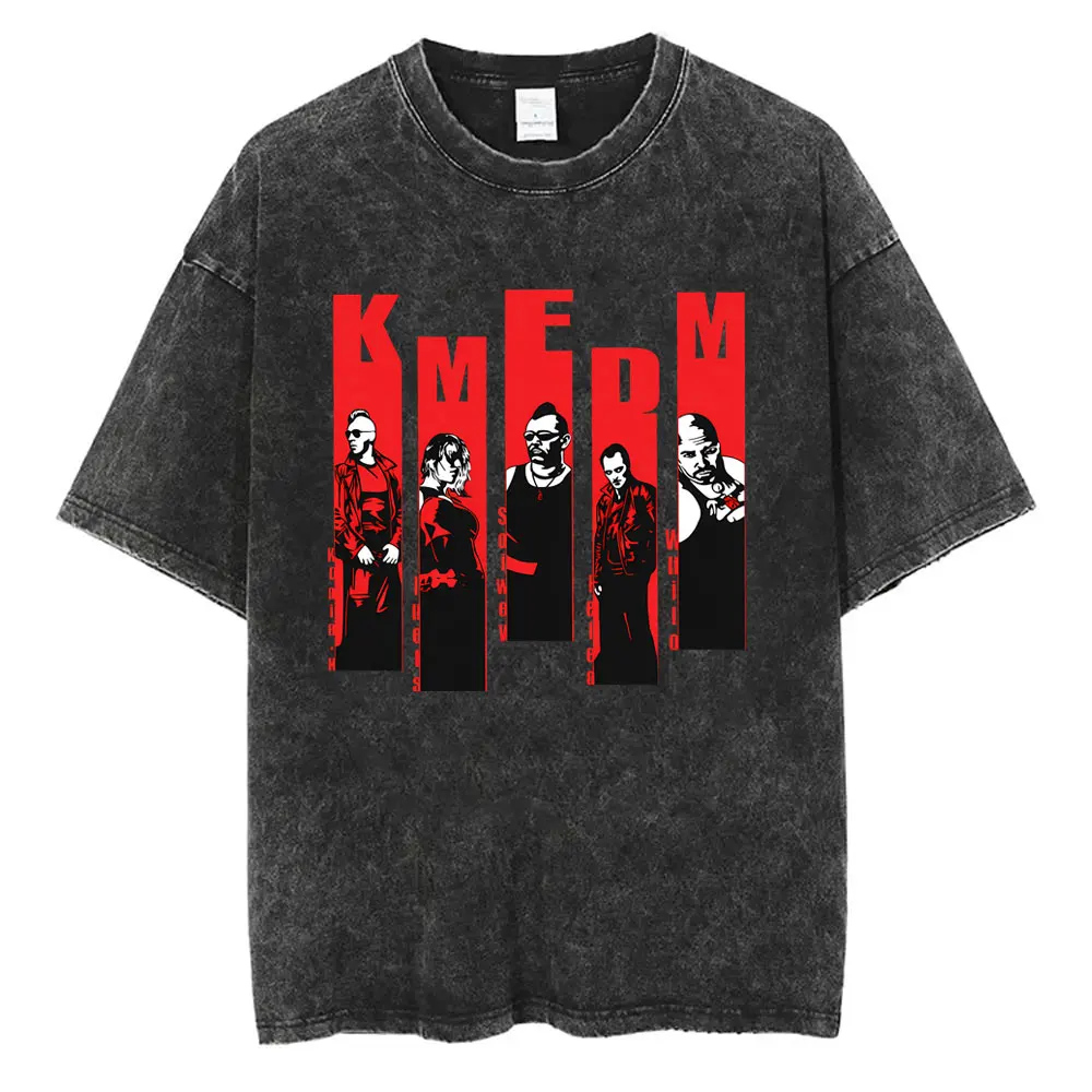 Washed Vintage Rock Band Kmfdm Music Album Cover T-shirt Men Women Casual Oversized T Shirts Male Classic Harajuku Streetwear