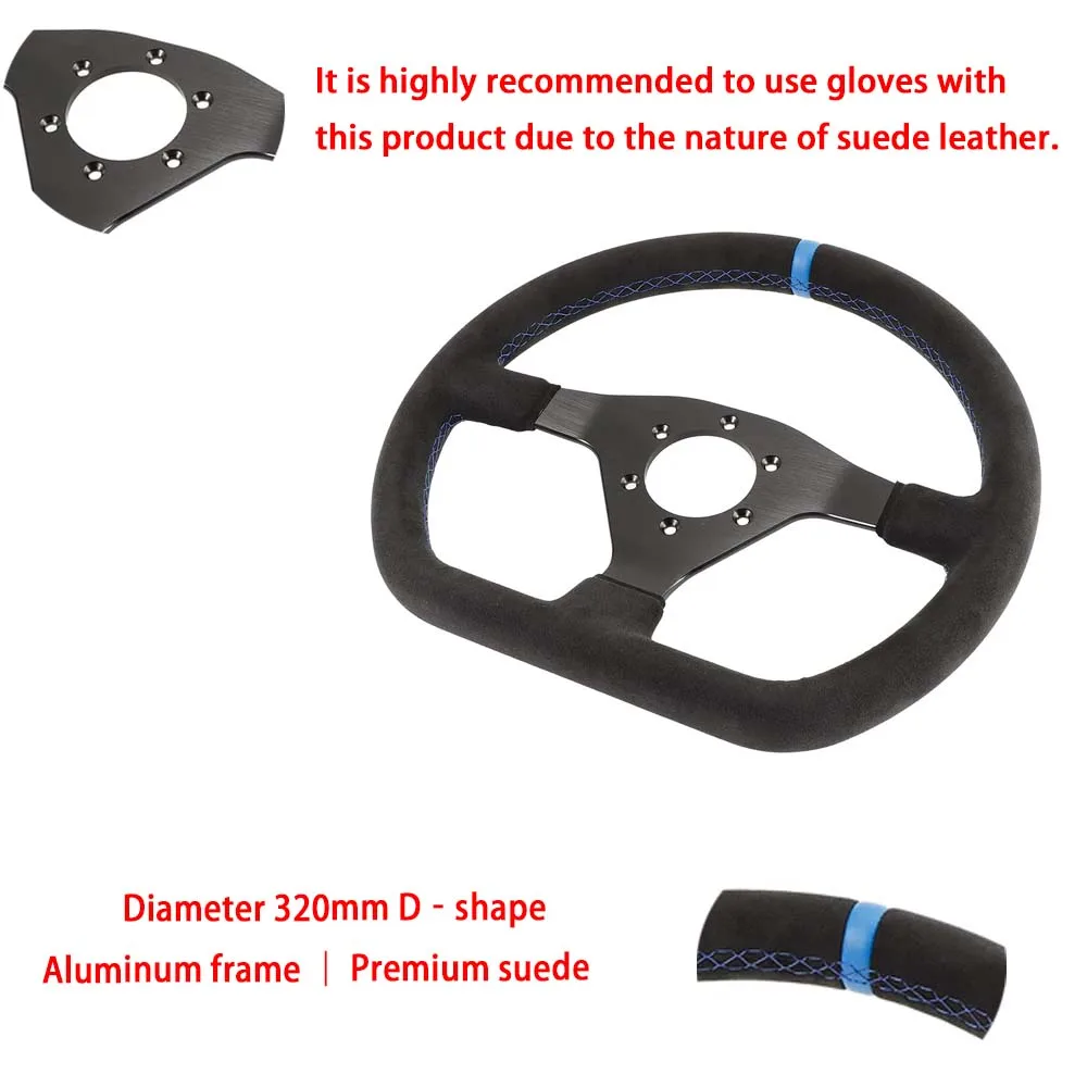 Runsco Sim Racing Steering Wheel 9040 320mm D Shape Flat Suede Rim Drift Game Simulator Controller