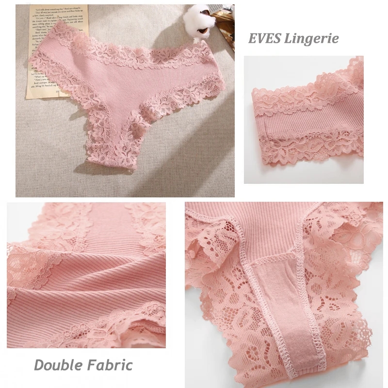 5PCS/Set Sexy Lace Seamless Cotton Brazilian Panties Women Ribbed Intimates Breathable Panties Low Waist Female Cotton Underwear