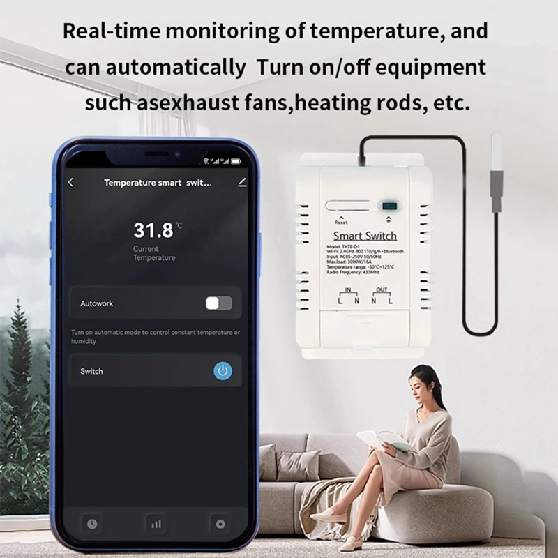 For Tuya Zigbee Smart Switch 20A 3000W Real-Time Temperature And Humidity Monitoring Thermostat