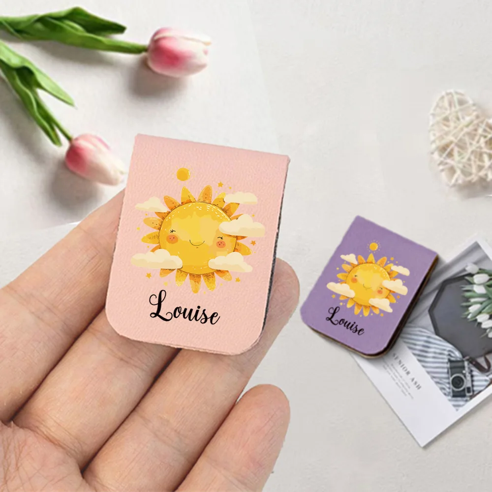 Marcapáginas con nombre de nube de sol, marcapáginas de nube de sol de cuero personalizado, marcapáginas magnético personalizado, regalo de cumpleaños para amantes de los libros, 1 ud.