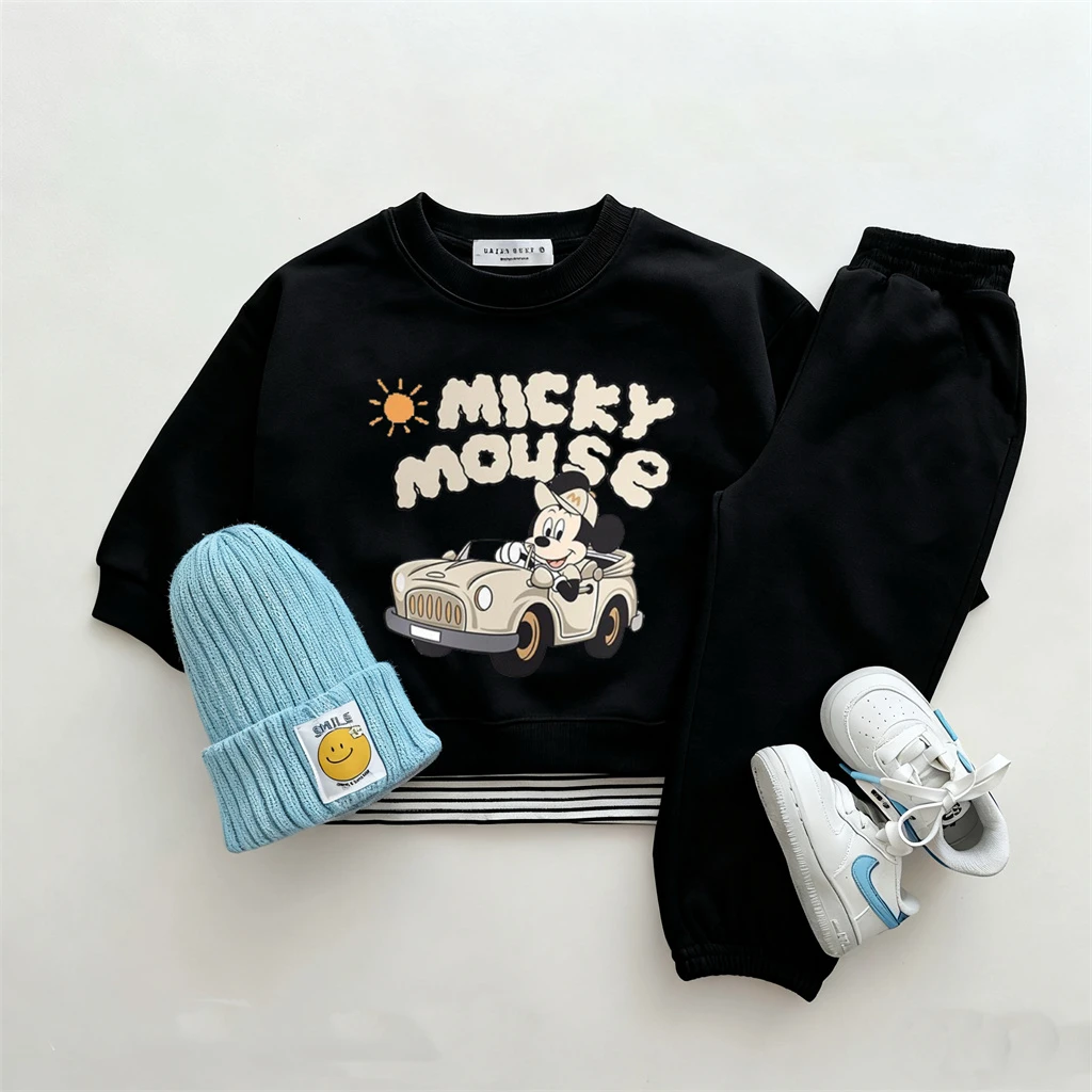 بلون وتتسابق للبنين ميكي ماوس بلوزات + السراويل 2 قطعة مجموعة تصميم جديد بلوزات فضفاضة السراويل الربيع/الخريف الملابس #5