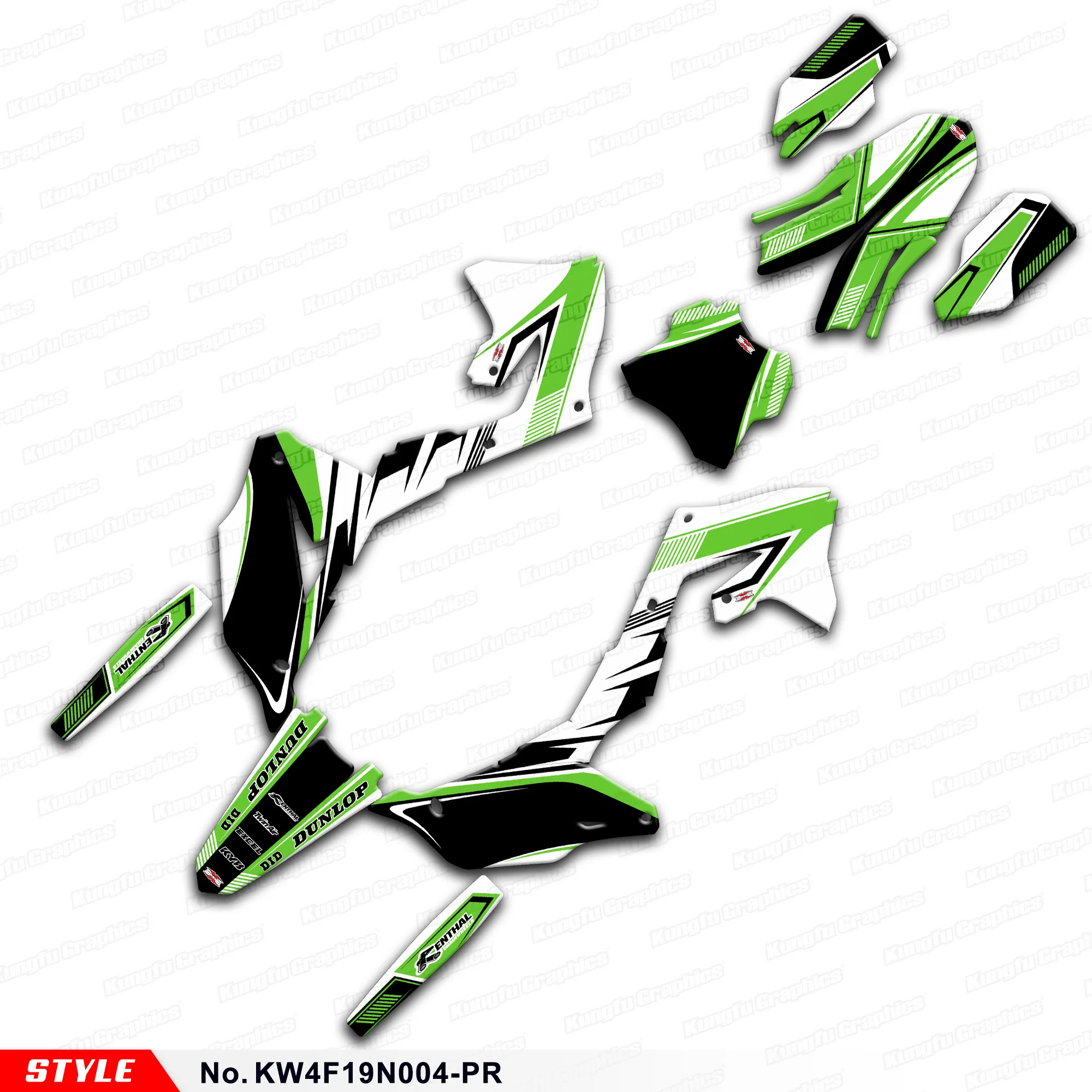 

Racing Graphics Stickers Set for Kawasaki KX450F KX450X KX250F KX250X 2019 2020 2021 2022 2023 2024, KW4F19N004-PR