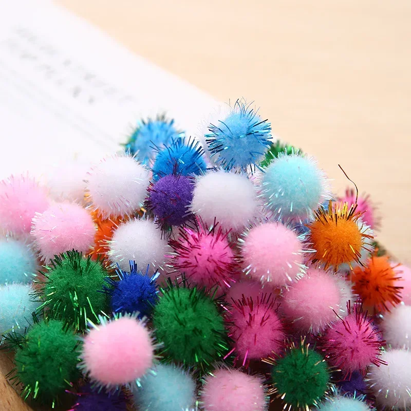 10/30MM Colorful Glitter Pompom Plush Christmas Decor Handmade Material Soft Fluffy Scallion balls for DIY Kids Toys Accessories