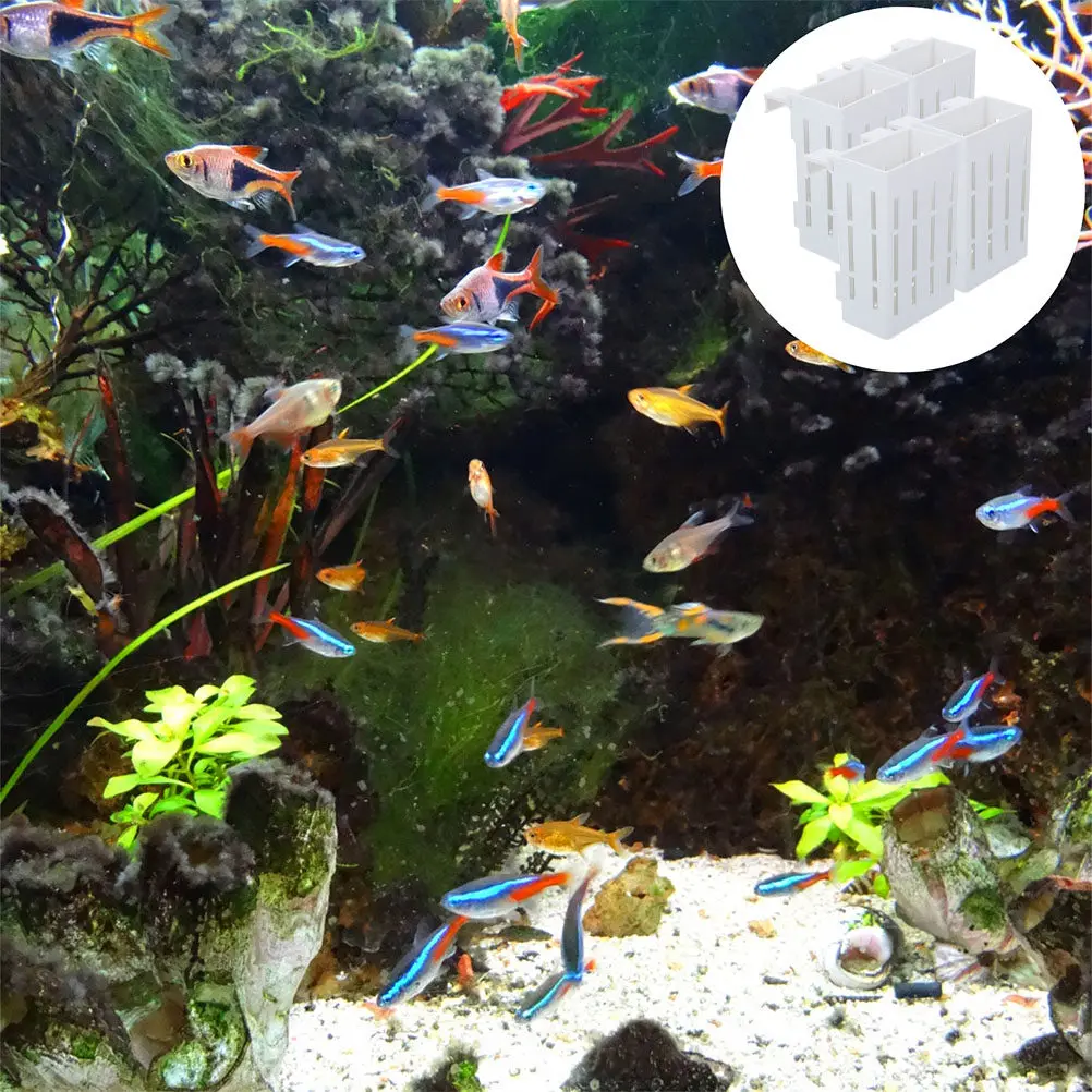 4Pcs Aquatic Plant Holder Hanging Aquarium Planter Pot with Perforated Design for Enhanced Water Circulation Fish Tank