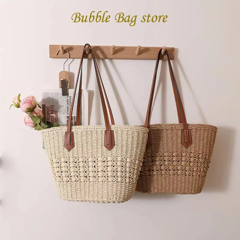 

Women Weave Straw Tote Bag 2023 Summer Travel Beach Bags Handmade Lady Big Handbag Rattan Shoulder Bags