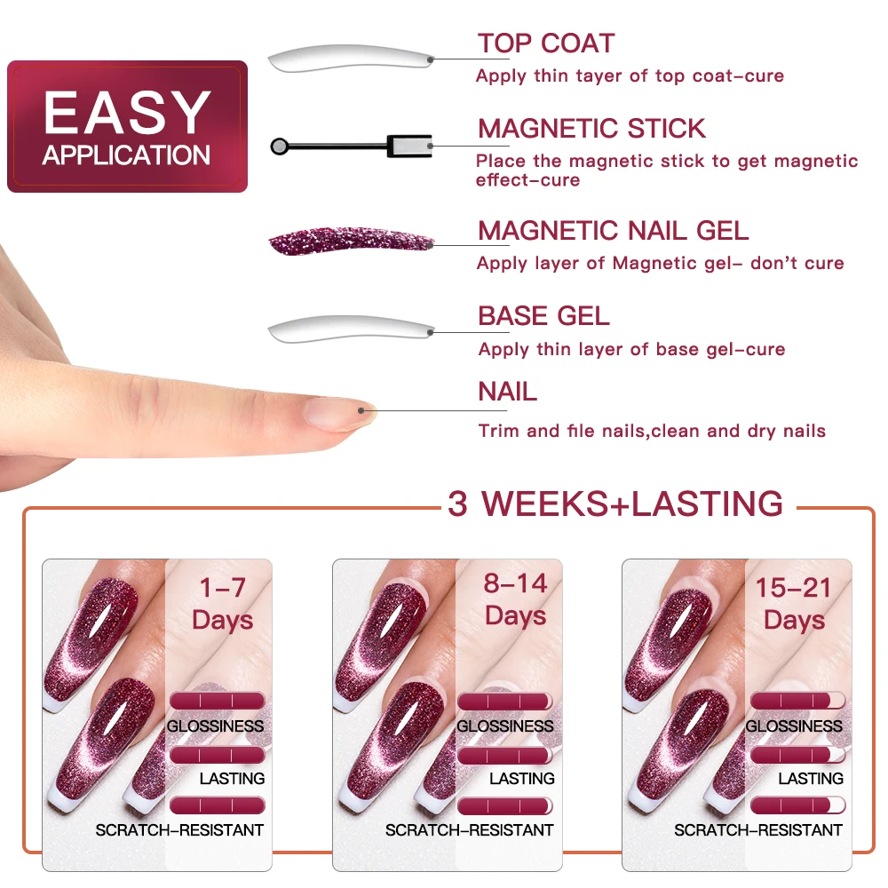 9 قطعة هلام المغناطيسي مسمار الفن جل عدة قاعدة هلام معطف فوقي عصا مغناطيسية تحتوي على طويلة الأمد UV/LED مستلزمات الأظافر مانيكير #6