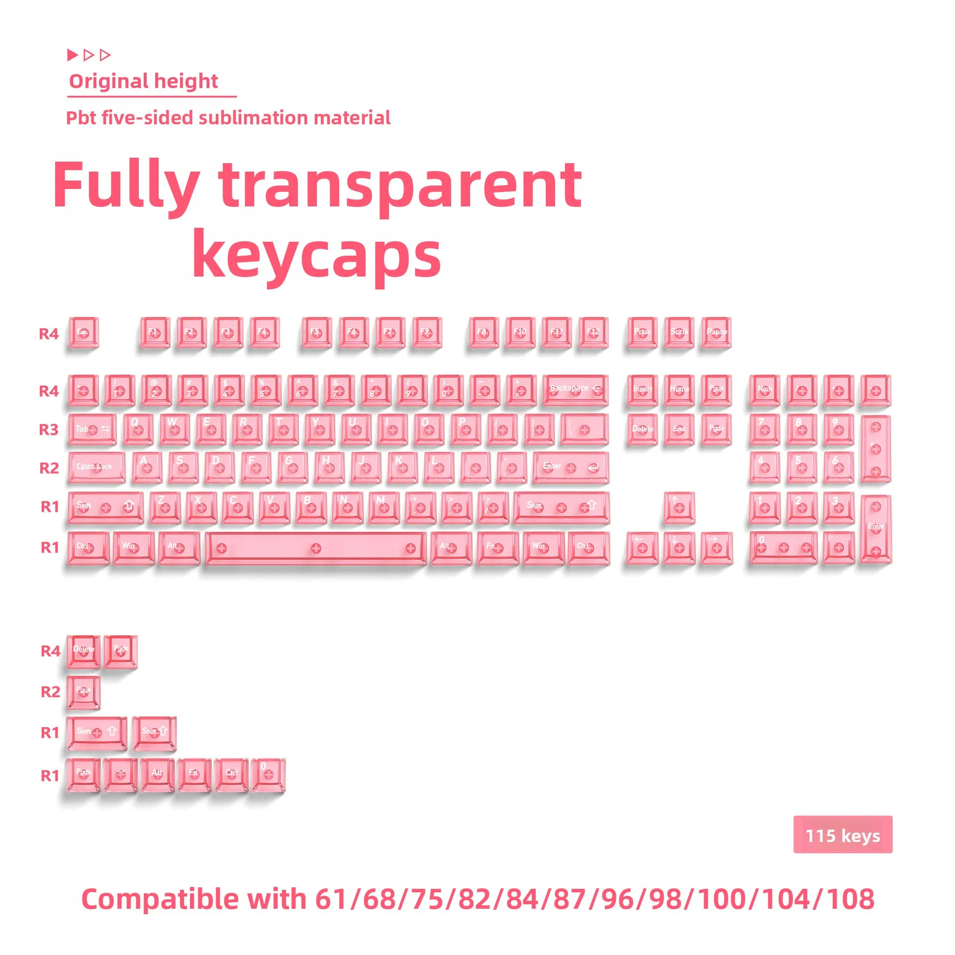Multiple Colors Transparent Crystal Keycaps - PC Material, Magnetic Switch, Mechanical Height Keyboard