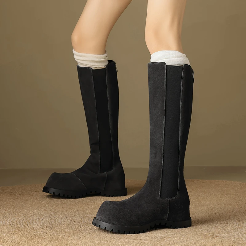 2025 الخريف موضة الأحذية النسائية 100% جلد طبيعي سميكة سوليد أحذية طويلة الركبة فاسق أحذية الحفلات #5