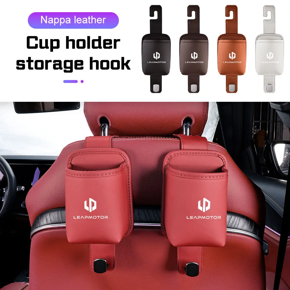 Leather Car Backrest Hanger Storage Bin with Hook For Leapmotor T03 S01 C11 C01 C10 C16 B10 Cup Holder Storage Box Drink Rack