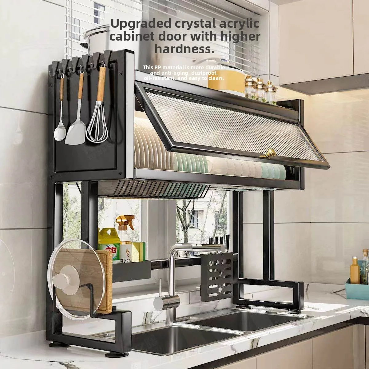 

Modern Minimalist Kitchen Sink Storage Rack Dishwasher Dustproof Dish Cabinet Sink Plate Storage Countertop Multi-functional ...
