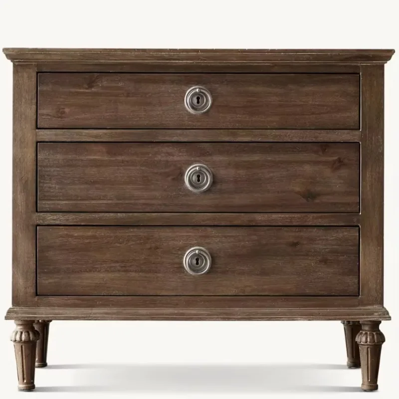 

Style Solid Wood High-end Luxury 3 Drawer Bedside Table is a very luxurious bedside table.